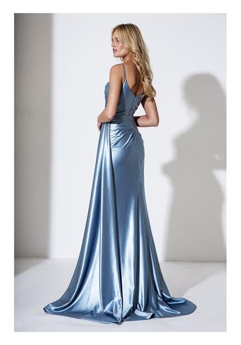 ABITO TESSUTO LAMINATO LUNGO CON SPACCO ALLURE | Abiti | A4229LIGHT BLUE